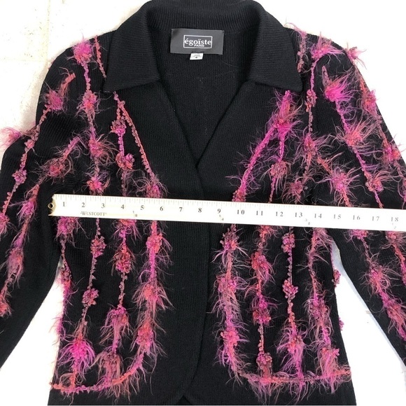 VINTAGE Egoiste black & pink feather blazer midi skirt suit size 4 - Picture 13 of 17